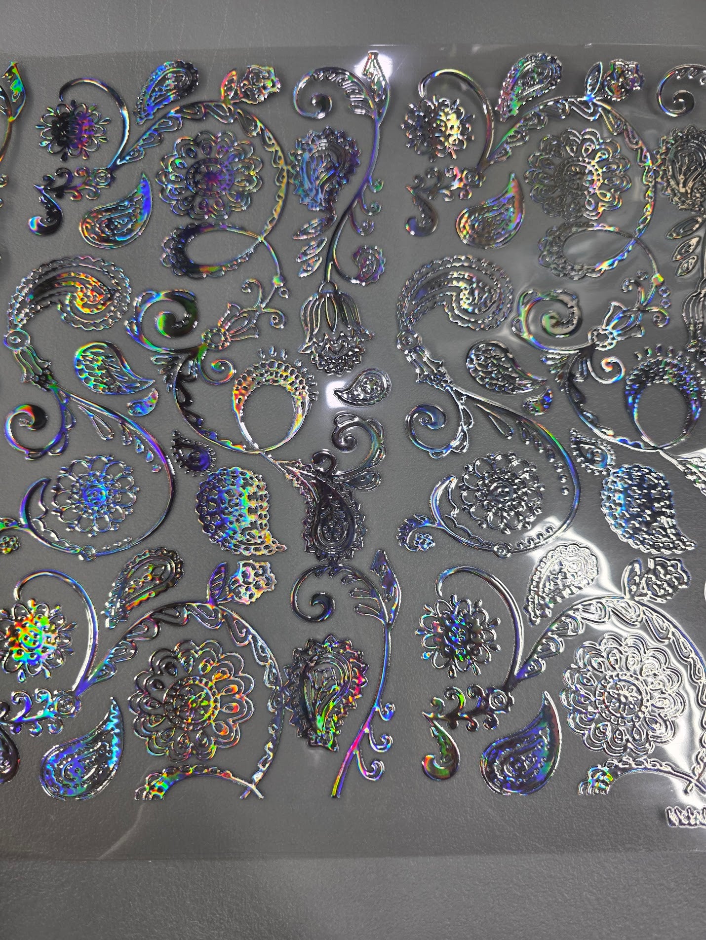 UVDTF Laser Silver Holographic Paisley Flourish 11"x11"