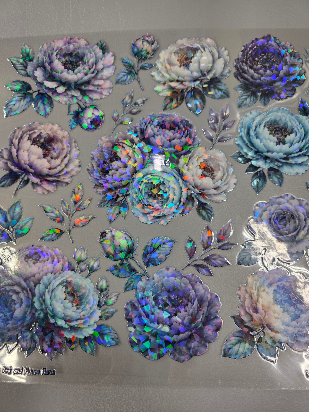 UVDTF Shattered Holographic Dusty Pink and Mauve Floral 11"x11"