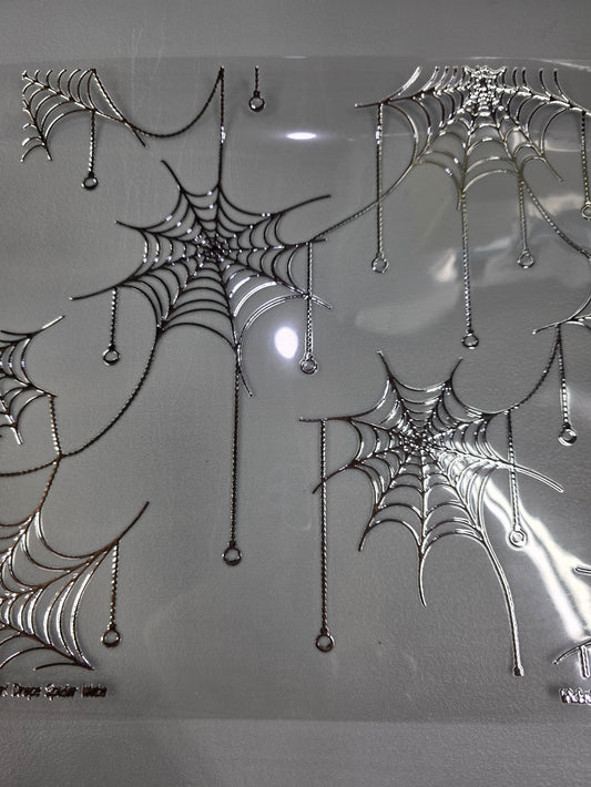 UVDTF Silver Metallic Pearl Drops Spider Webs 11"x11"