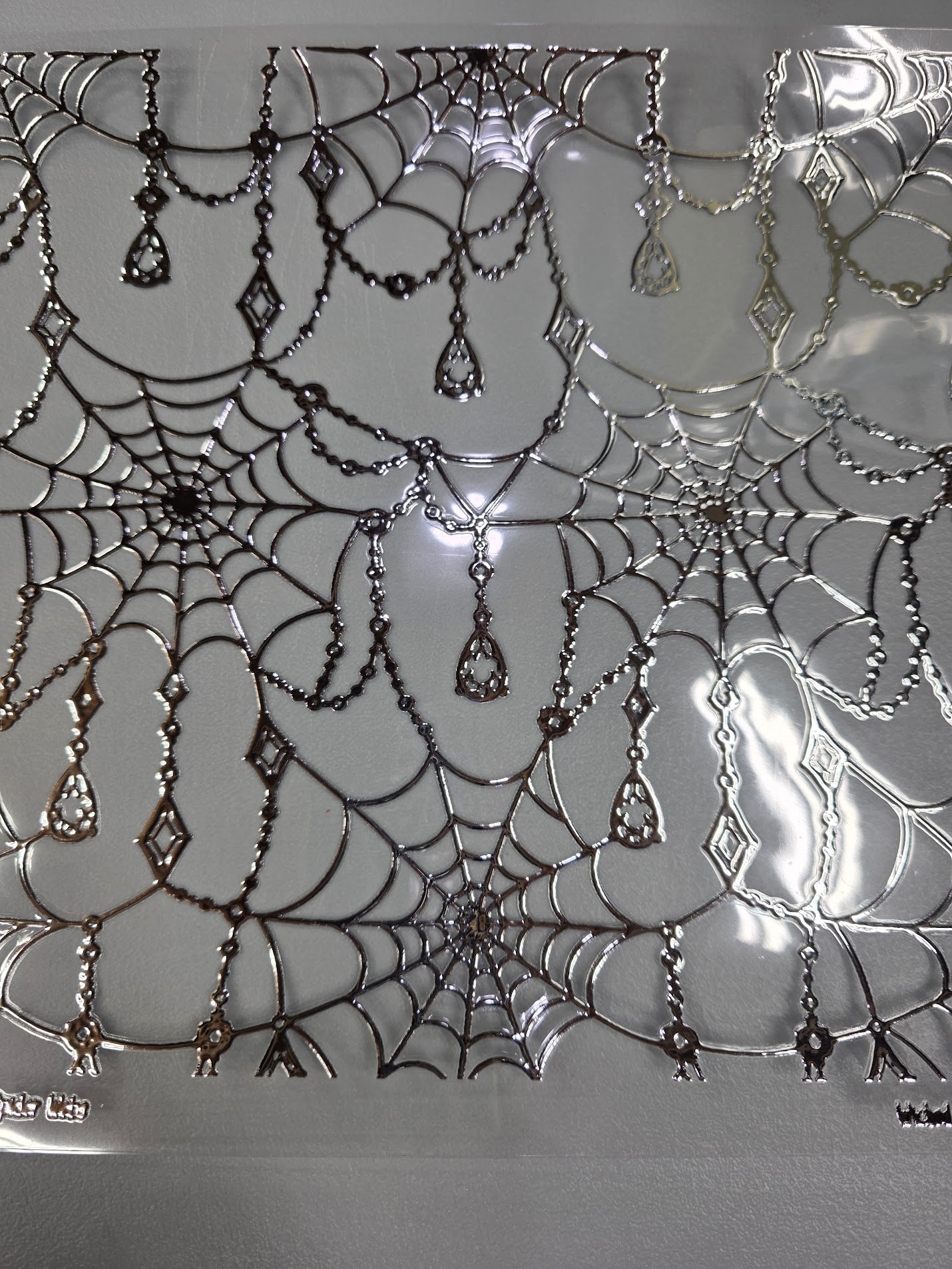 UVDTF Silver Metallic Jeweled Spider Webs 11"x11"