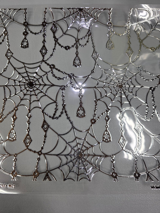 UVDTF Silver Metallic Jeweled Spider Webs 11"x11"