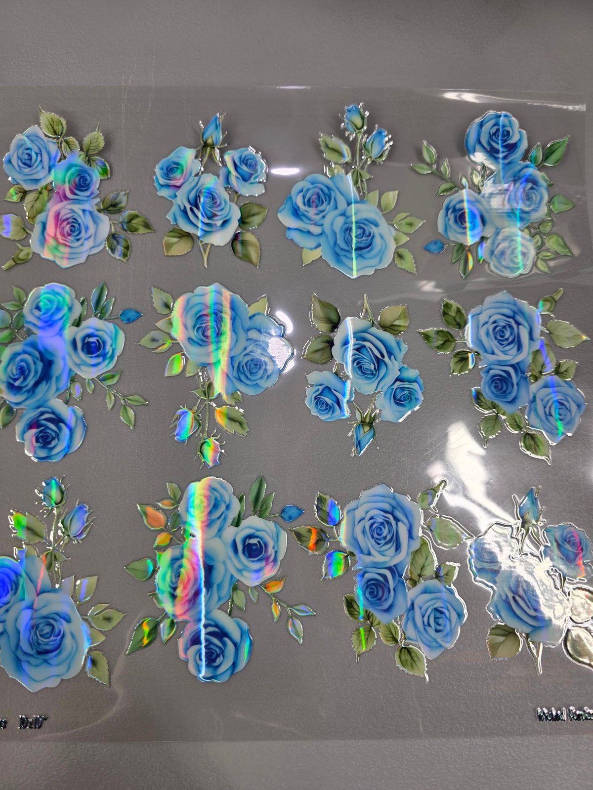 UVDTF Laser Holographic Blue Roses 11"x11"