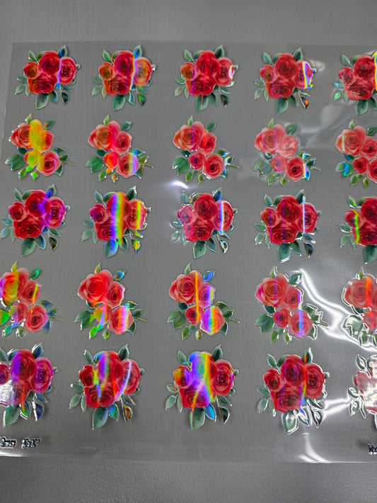 UVDTF Laser Holographic Red Roses 11"x11"