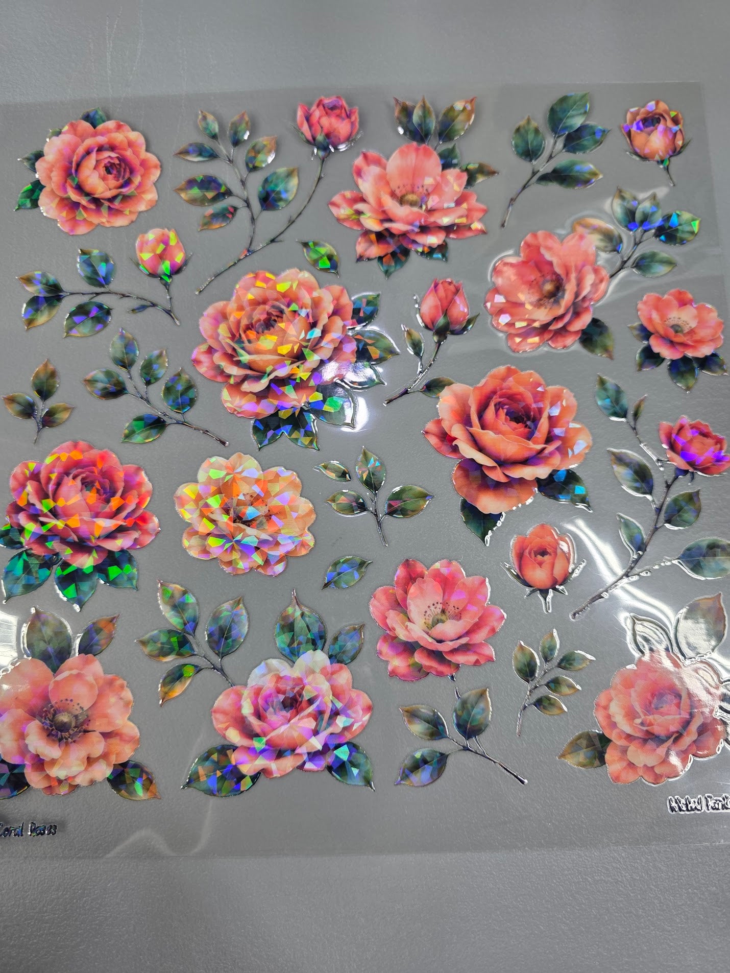 UVDTF Shattered Holographic Coral Roses 11"x11"