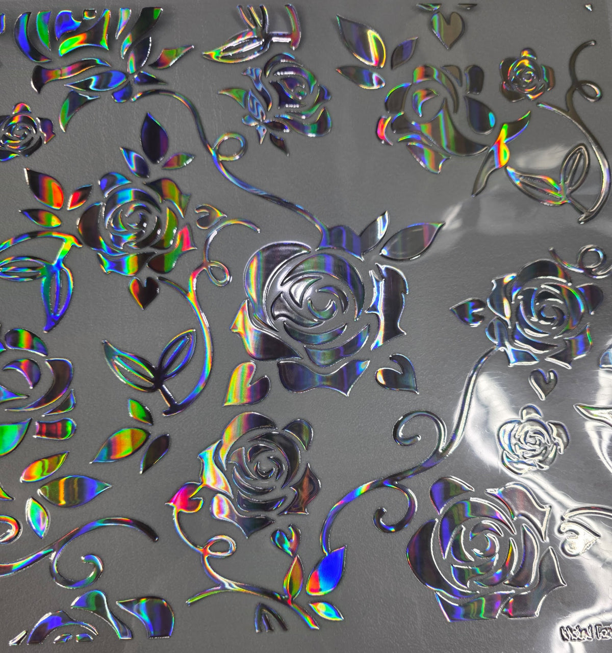UVDTF Laser Silver Holographic Rose Vines 11x11"