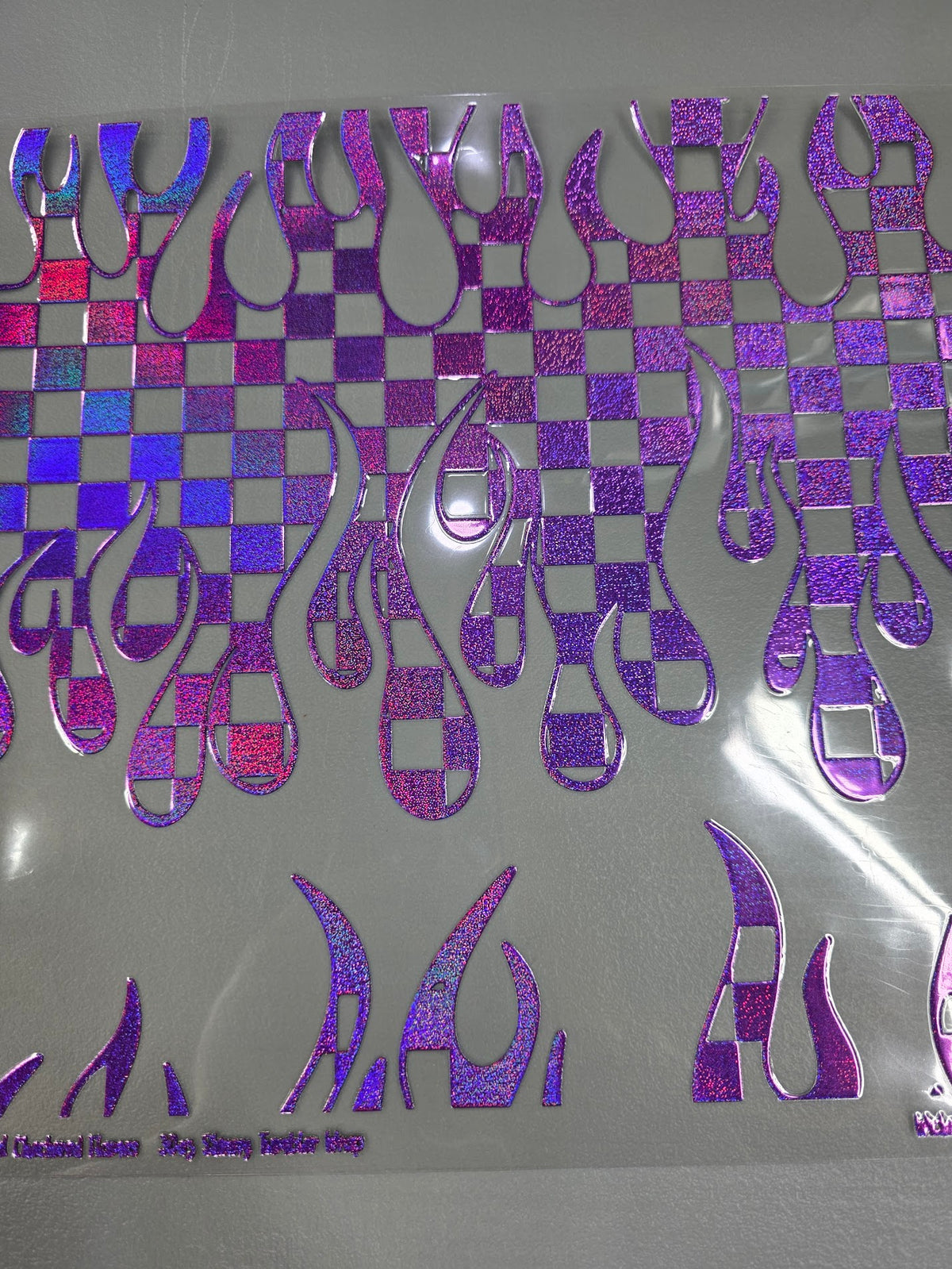 UVDTF Prism Purple Holographic Checkered Flames 11"x11"