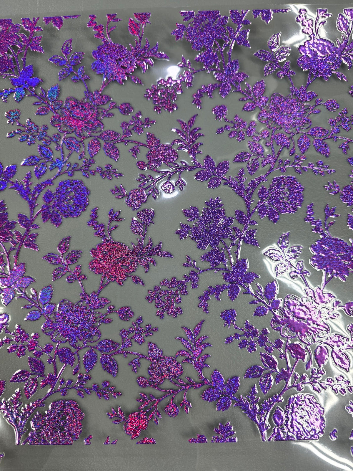 UVDTF Prism Purple Holographic Toile De Jouy Floral 11x11"
