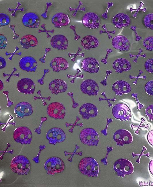 UVDTF Prism Purple Holographic Skulls and Crossbones 11x11"