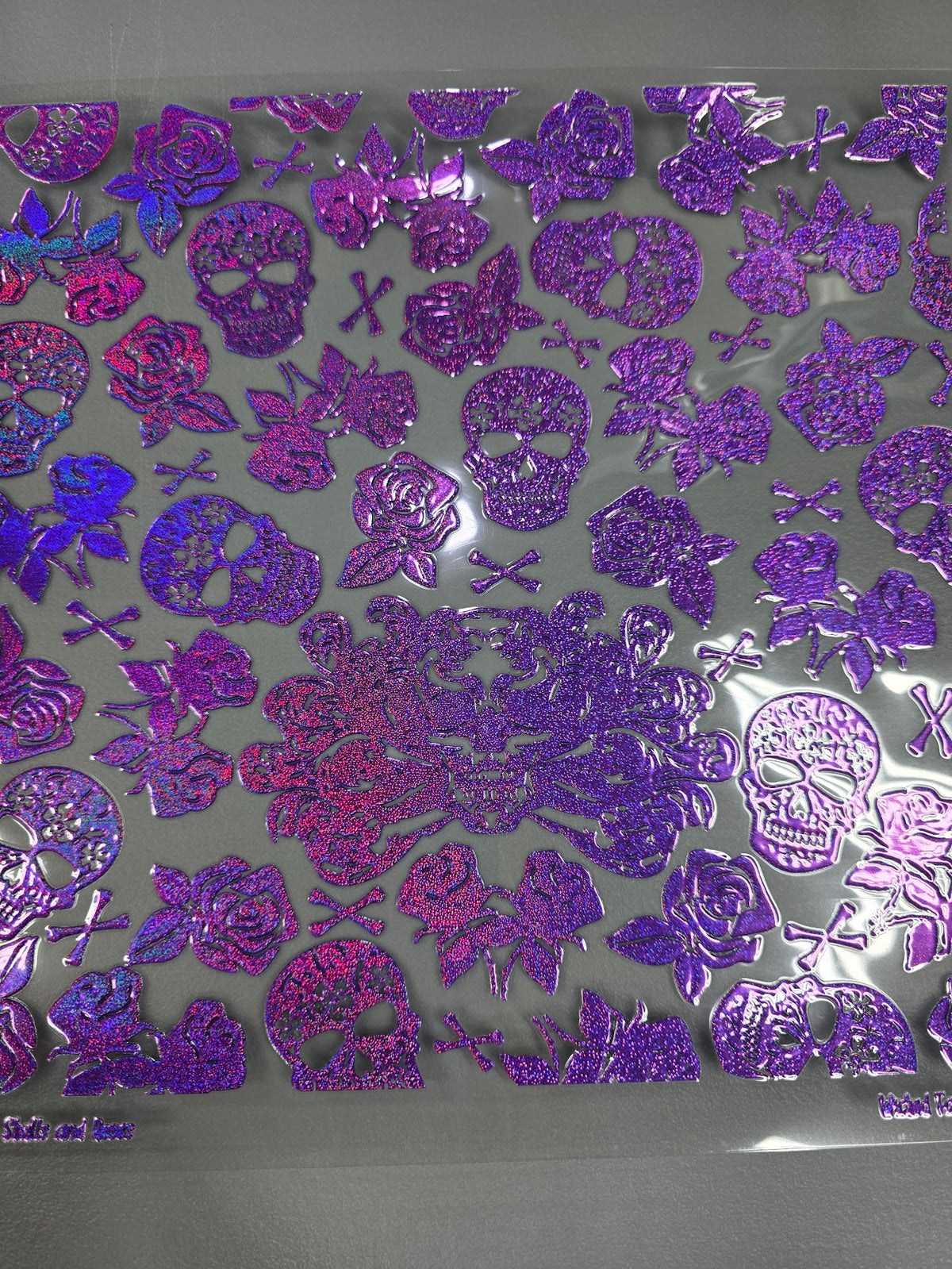 UVDTF Prism Purple Holographic Sugar Skulls and Roses 11x11"