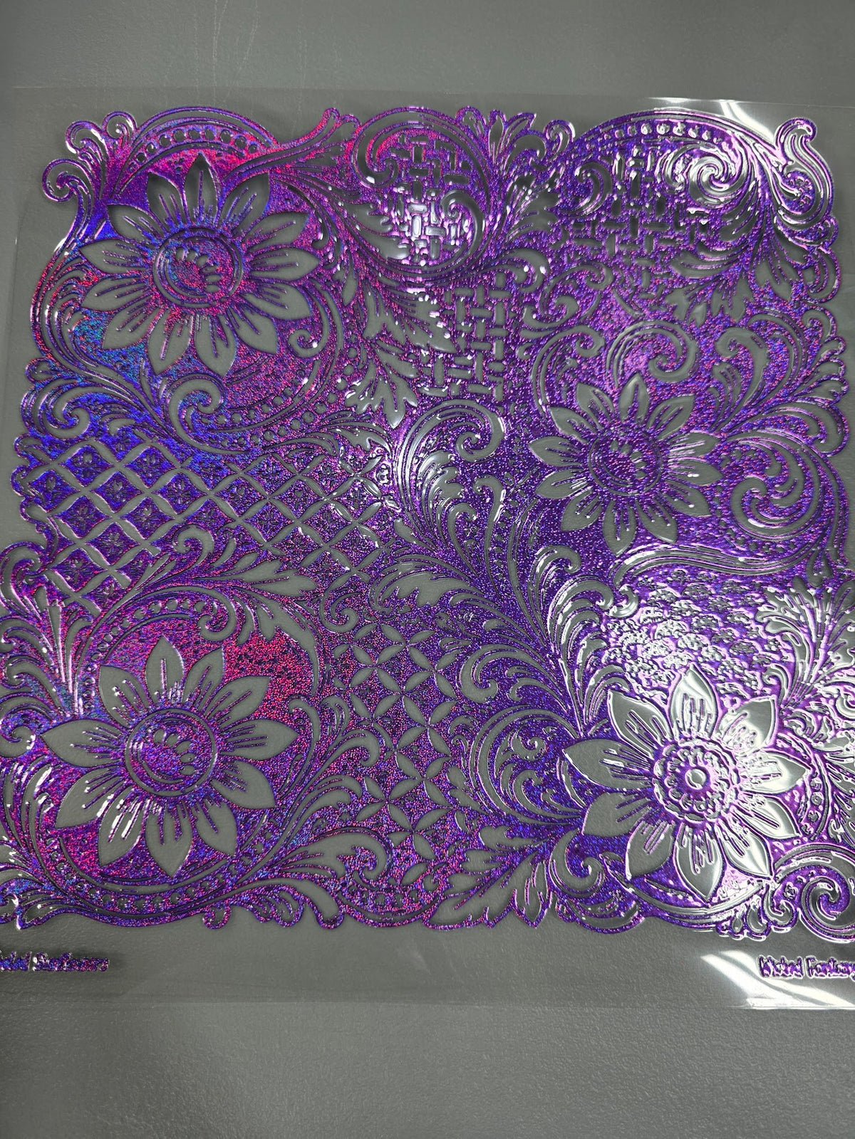 UVDTF Prism Purple Holographic Tooled Sunflowers 11"x11"