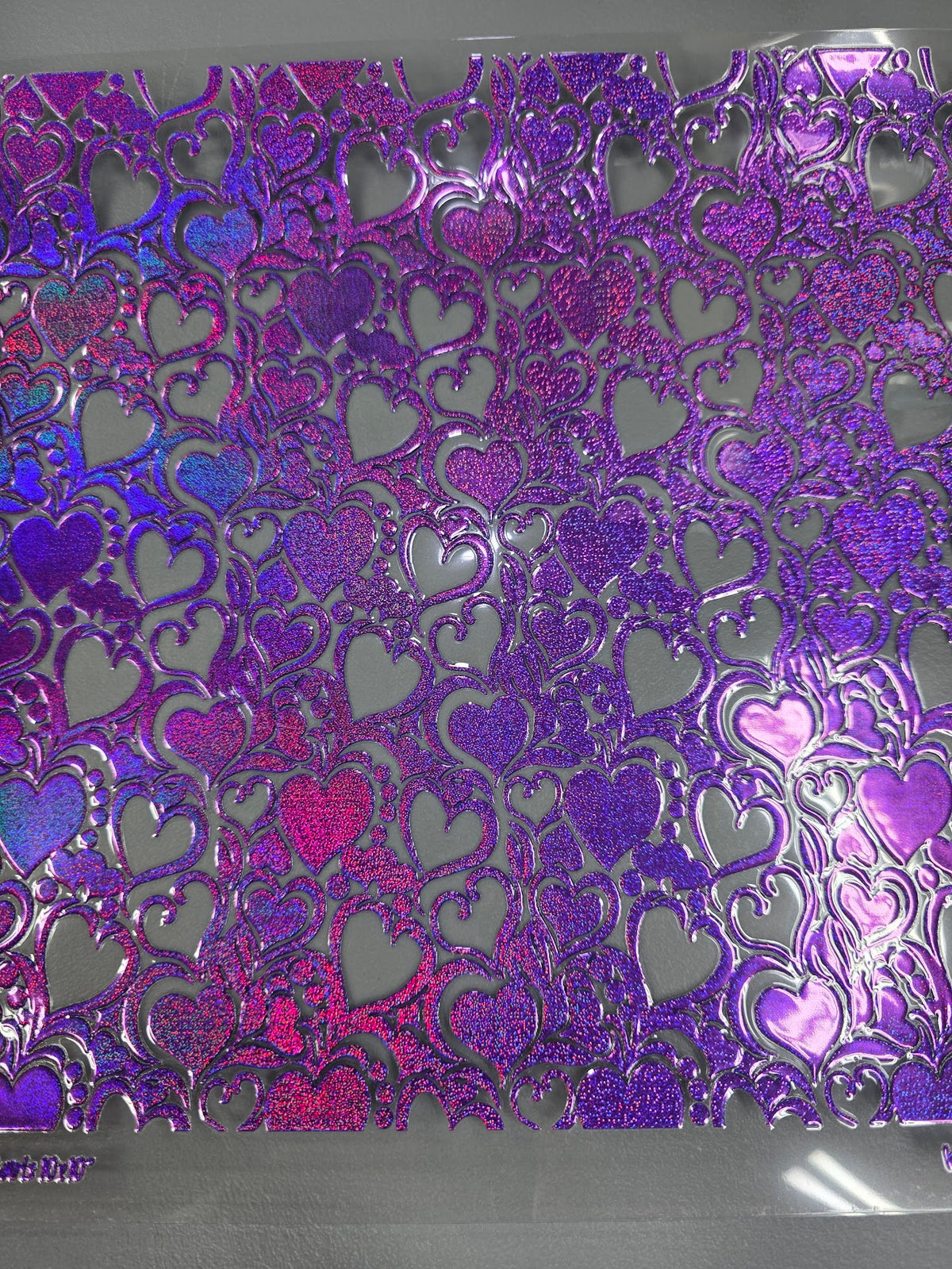 UVDTF Prism Purple Holographic Small Heart Swirls 11x11"