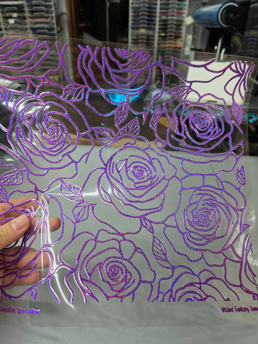 UVDTF Prism Purple Holographic Grandiflora Rose Outlines 11x11"