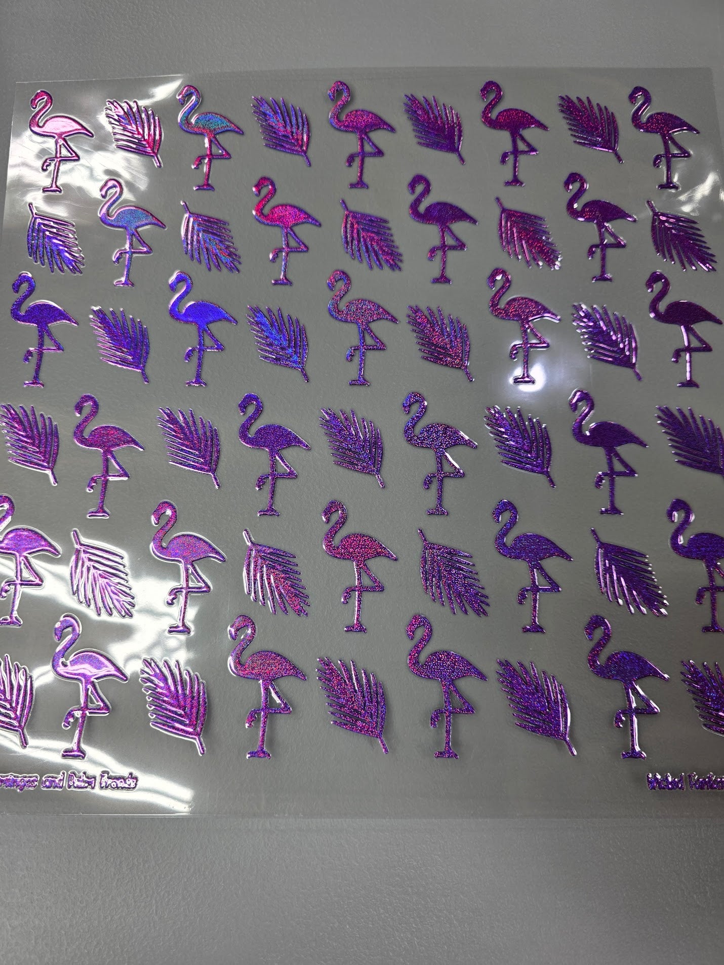 UVDTF Prism Purple Holographic Flamingo and Palm Fronds 11x11"