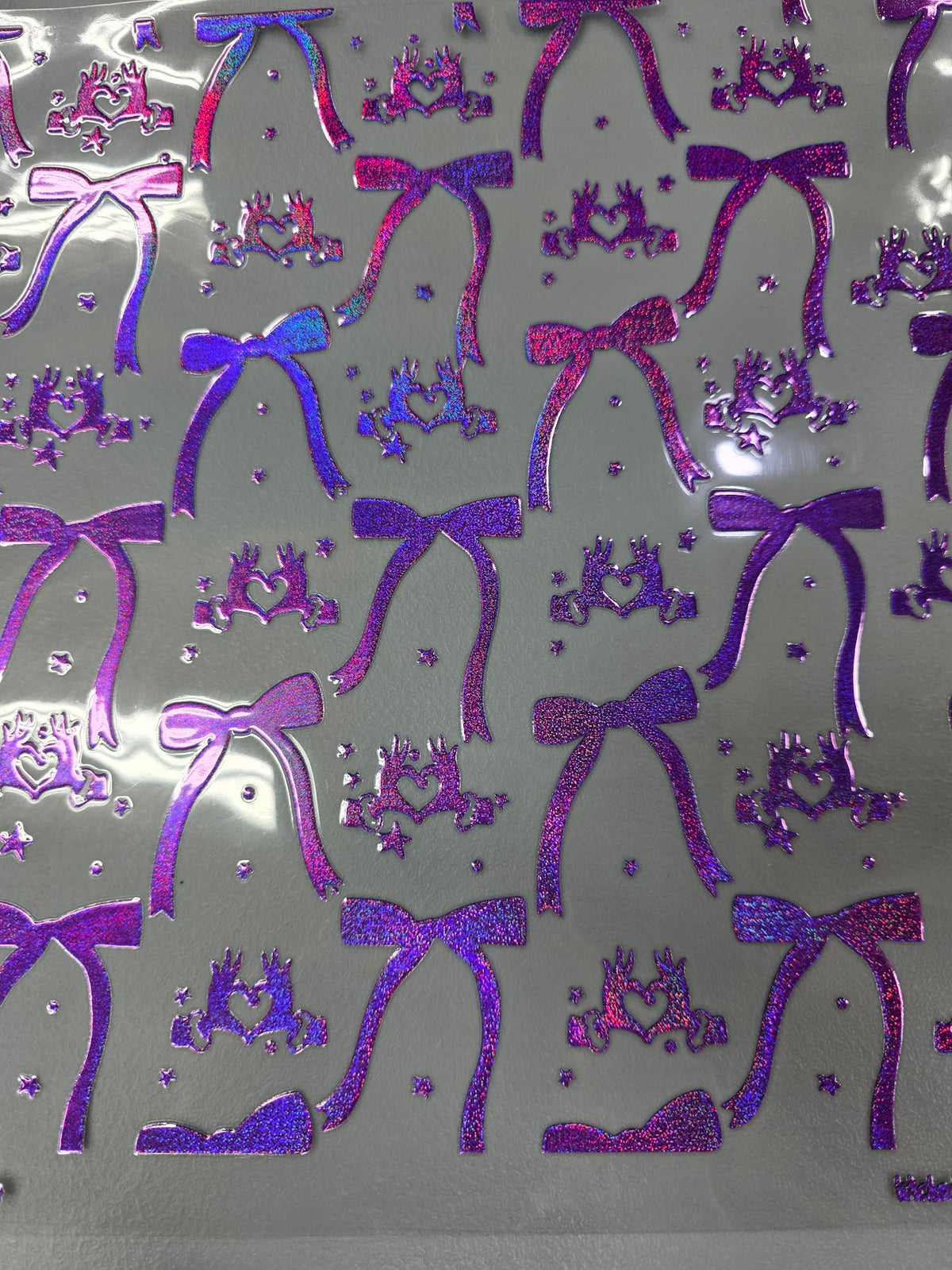 UVDTF Prism Purple Holographic Bows and Heart Hands 11x11"