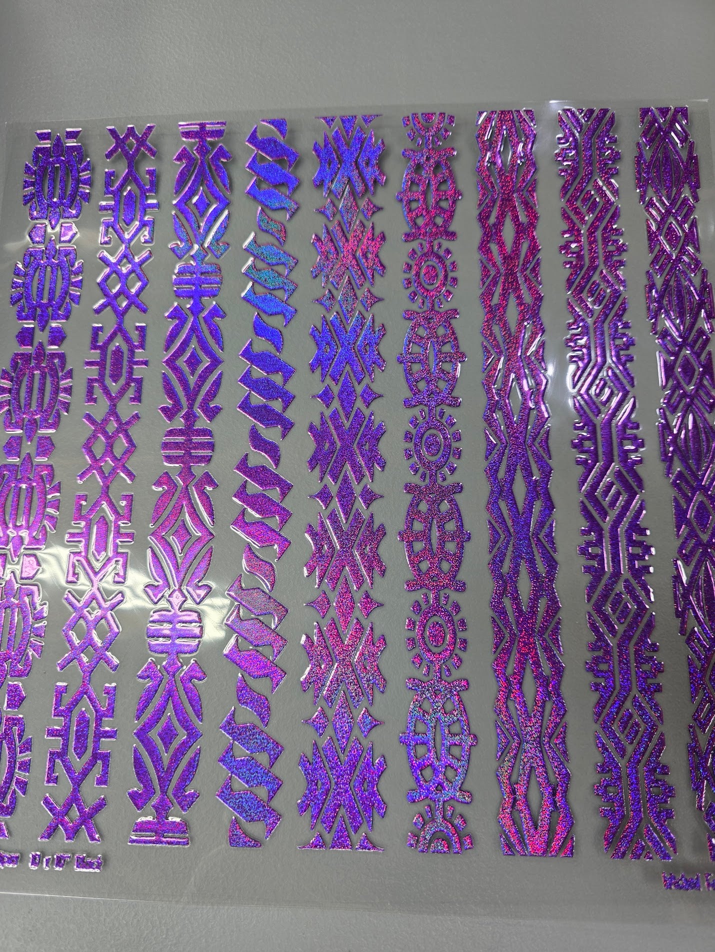 UVDTF Prism Purple Holographic Tribal Stripes 11x11"