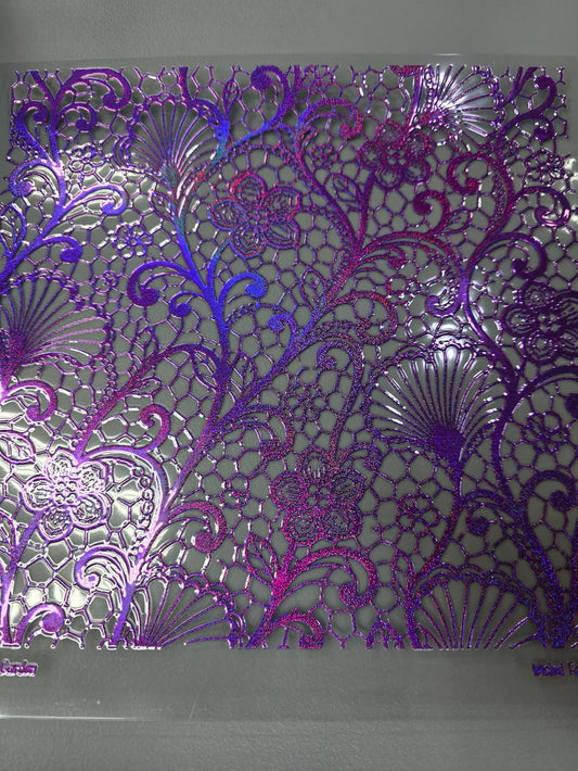 UVDTF Prism Purple Holographic Arabesque Garden Lace 11"x11"