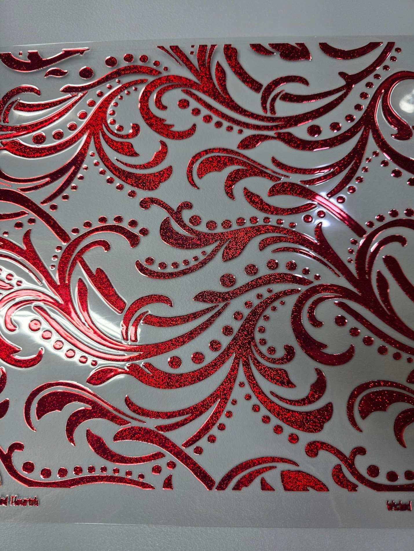 UVDTF Prism Red Metallic Large Tooled Flourish 11"x11"