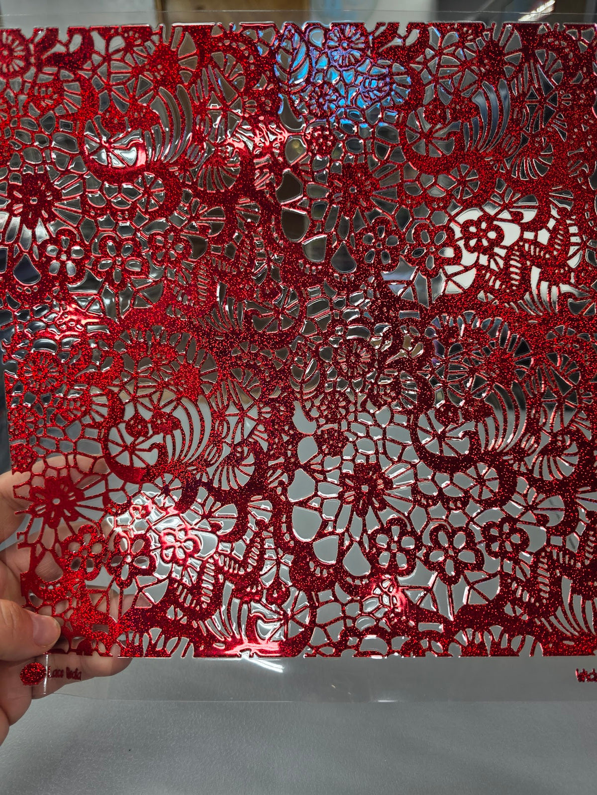 UVDTF Prism Red Metallic Lace Reata 11"x11"
