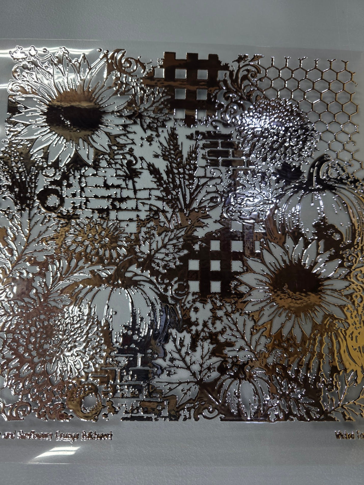 UVDTF Silver Metallic Pumpkins and Sunflowers Grunge Patchwork 11"x11"