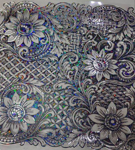 UVDTF Shattered Holographic Black Tooled Sunflowers 11"x11"