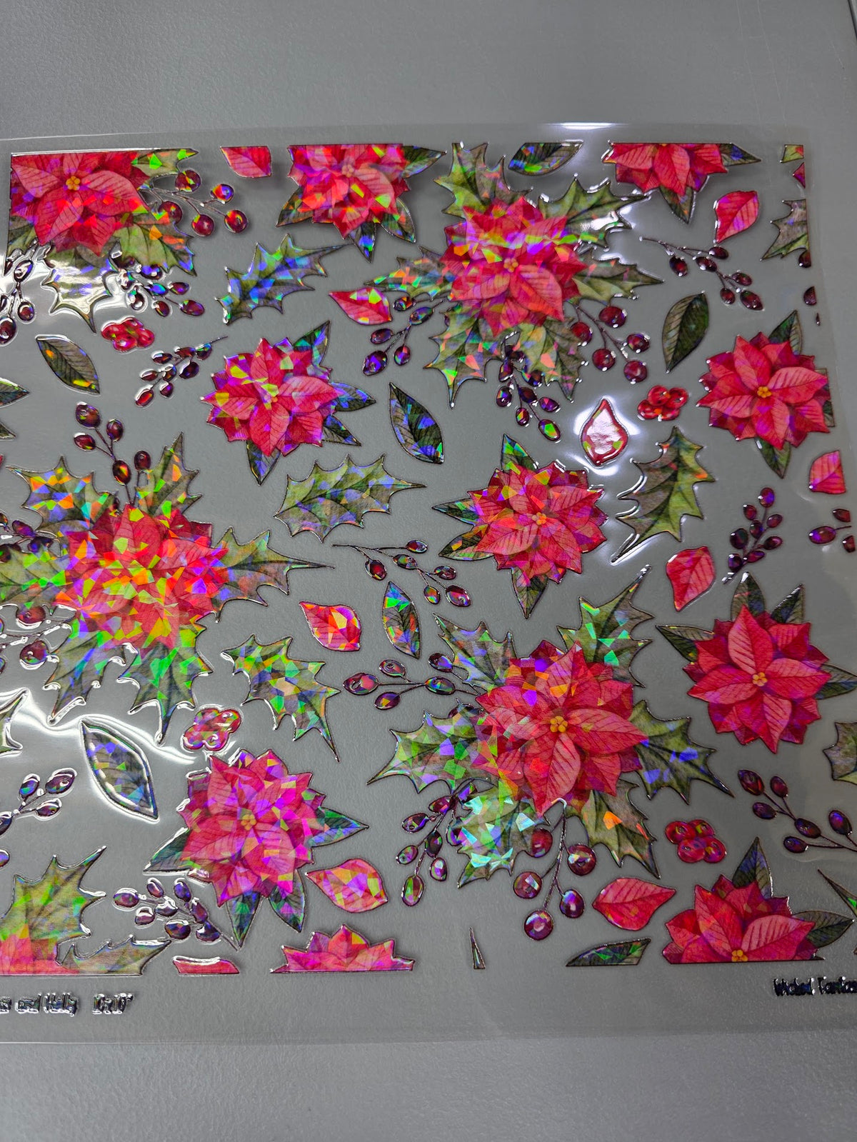 UVDTF Shattered Holographic Poinsettias 11x11"