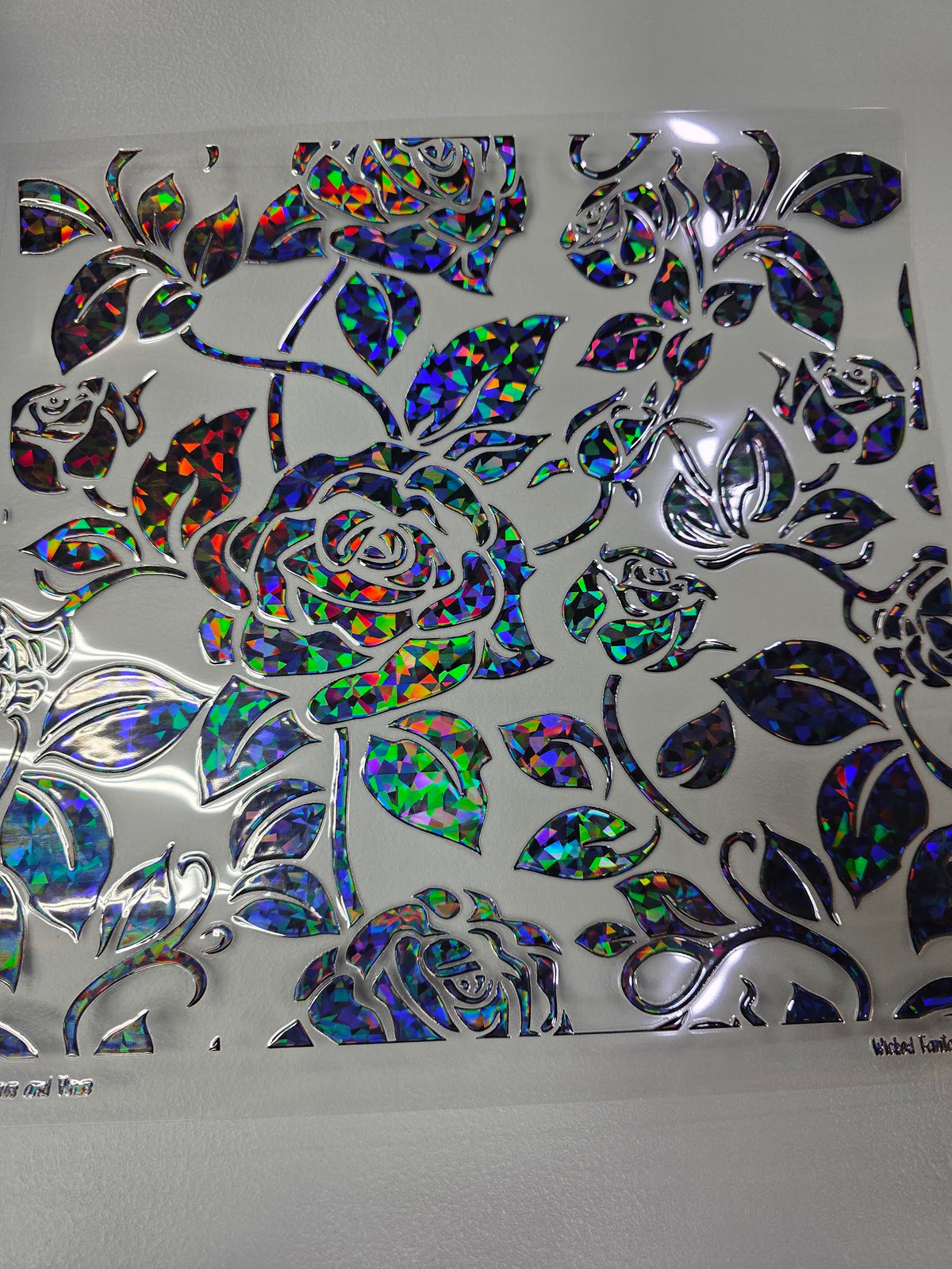 UVDTF Shattered Holographic Black Roses and Vines 11x11"