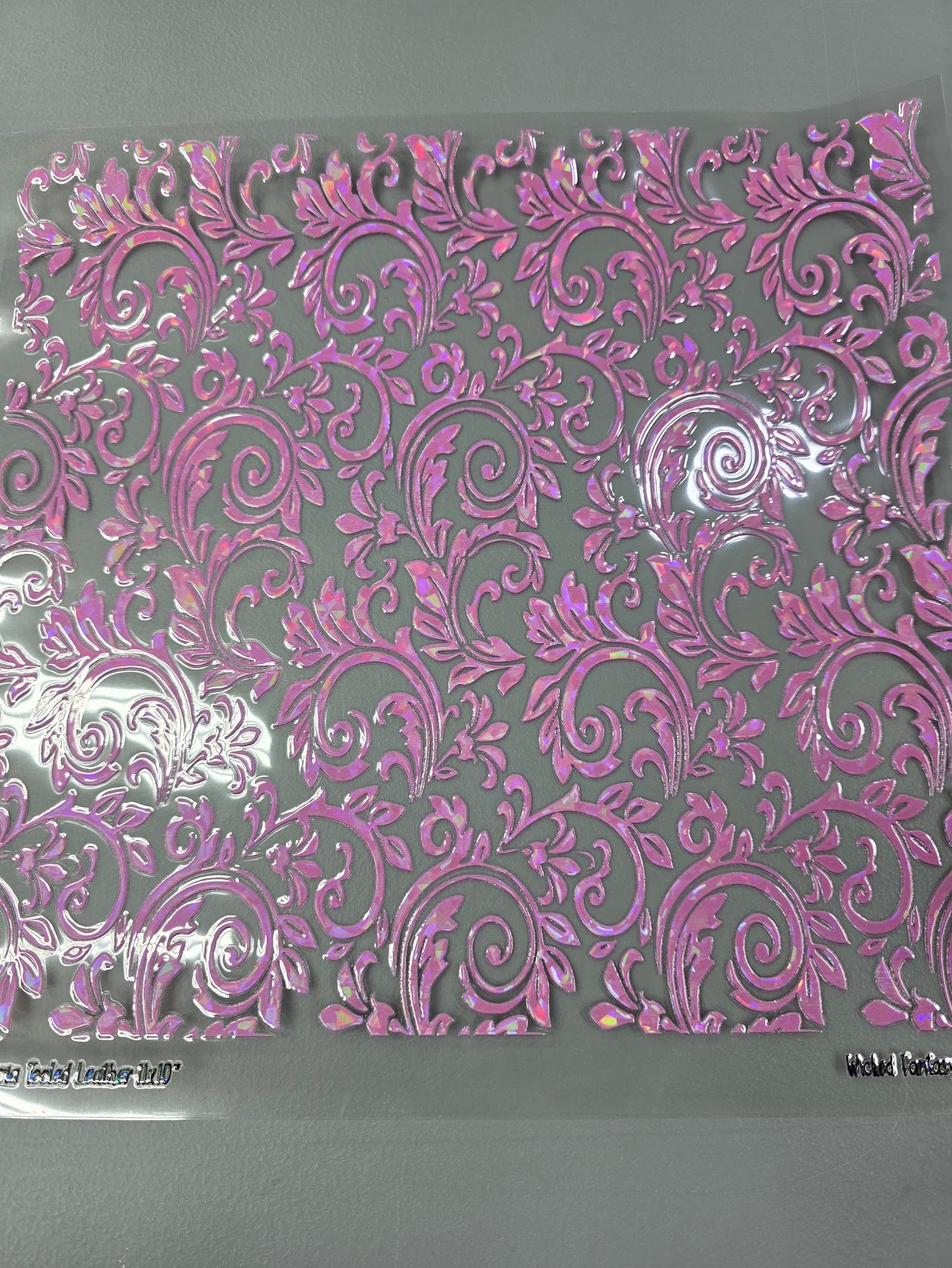 UVDTF Shattered Holographic Orchid Tooled Leather(wisteria) 11x11"