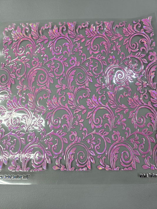 UVDTF Shattered Holographic Orchid Tooled Leather(wisteria) 11x11"