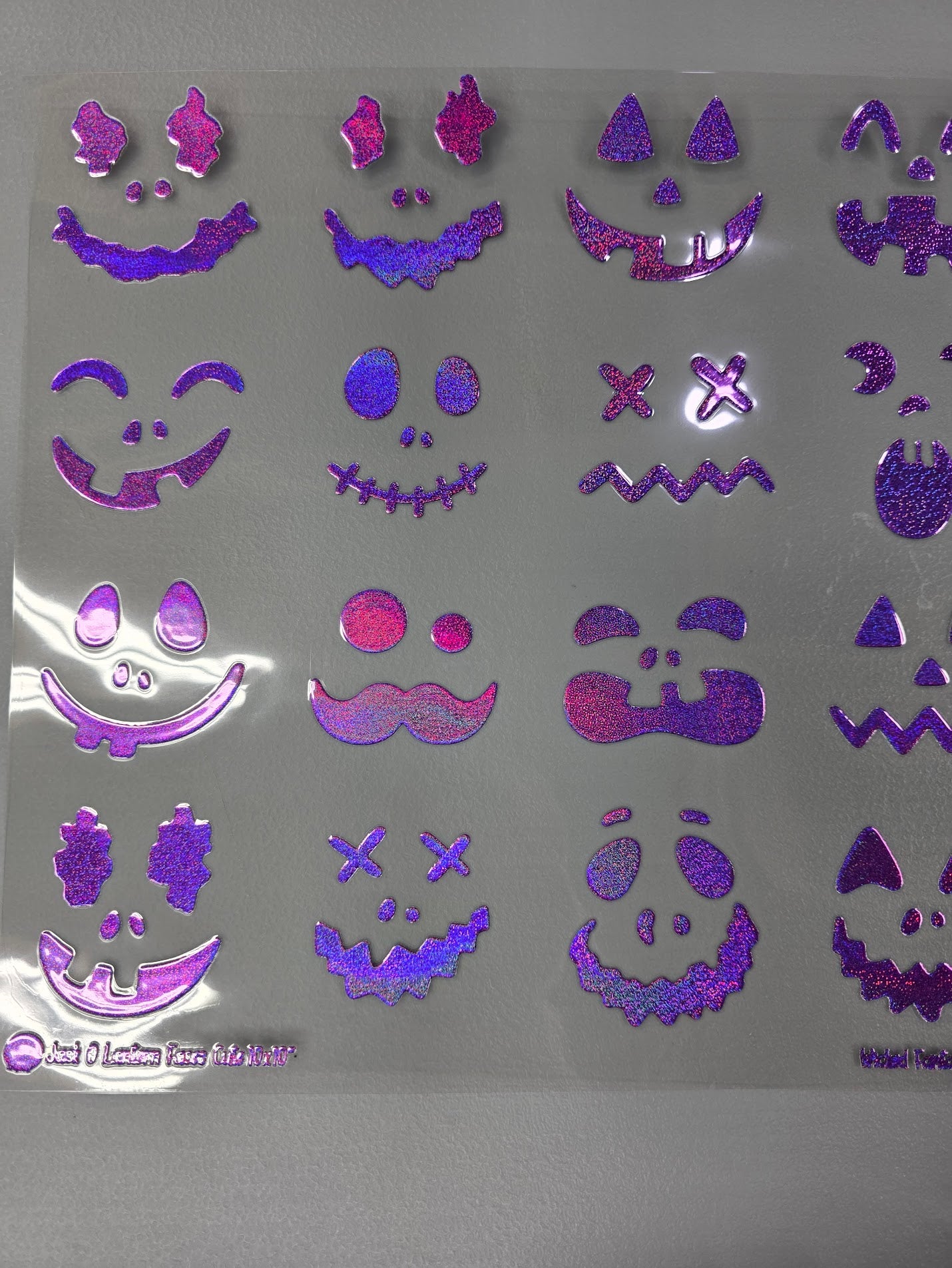 UVDTF Prism Purple Holographic Jack O Lantern Faces Cute 11x11"
