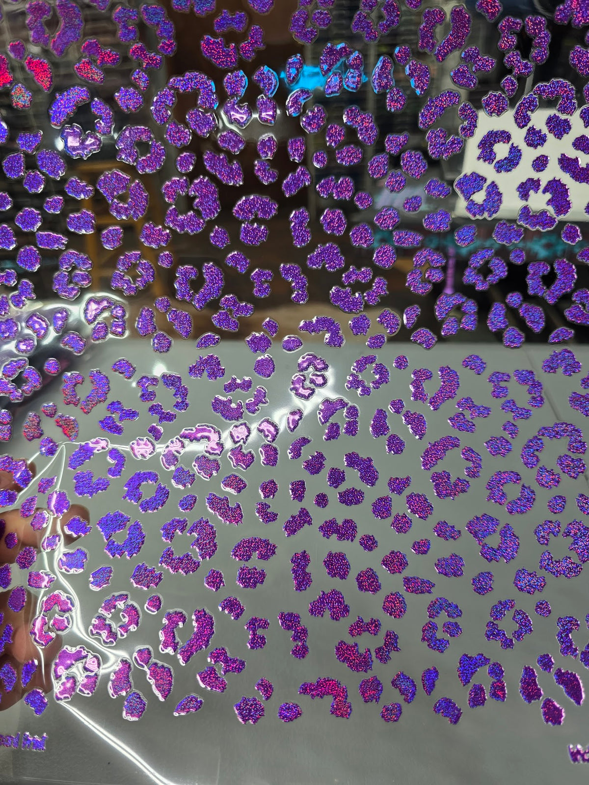 UVDTF Prism Purple Holographic Small Fuzzy Leopard Print 11x11"