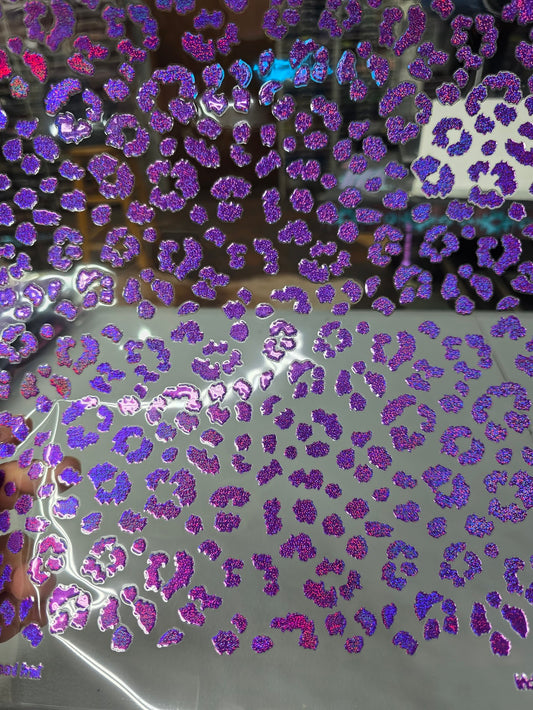 UVDTF Prism Purple Holographic Small Fuzzy Leopard Print 11x11"