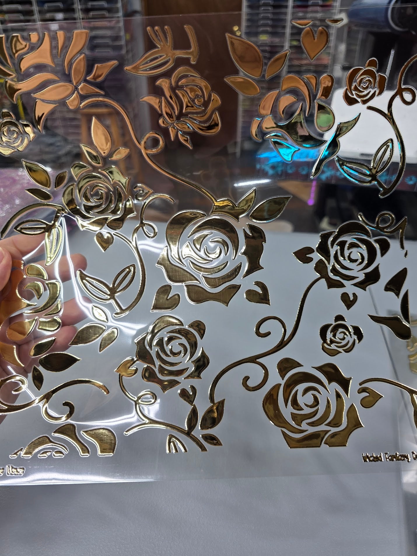 UVDTF Champagne Metallic Rose Vines 11x11"