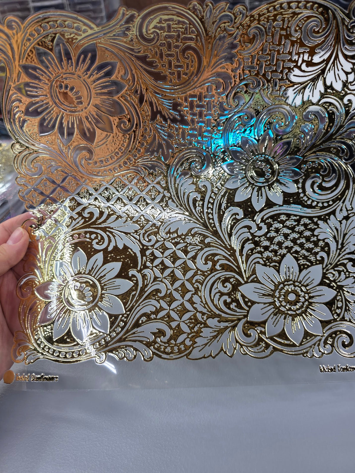 UVDTF Champagne Metallic Tooled Sunflowers 11"x11"