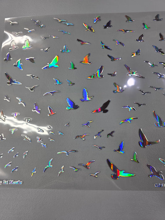 UVDTF Laser Silver Holographic Bird Silhouettes 11x11"
