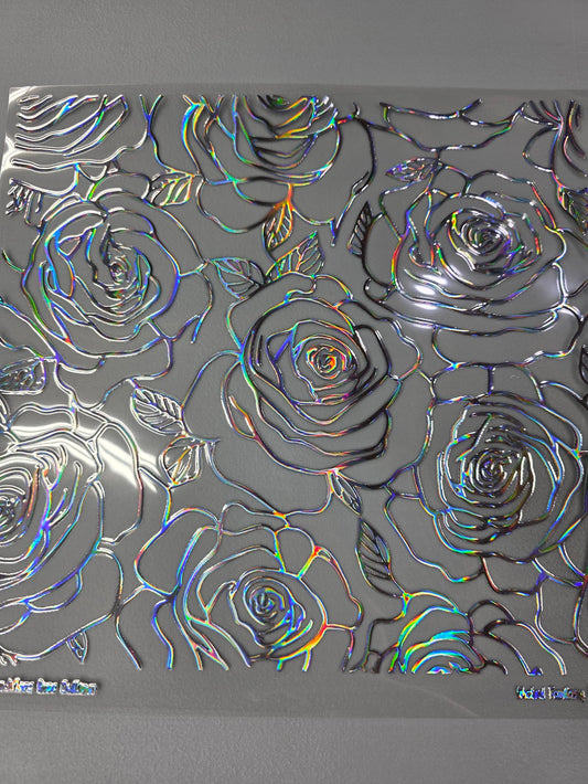 UVDTF Laser Silver Holographic Grandiflora Rose Outlines 11x11"