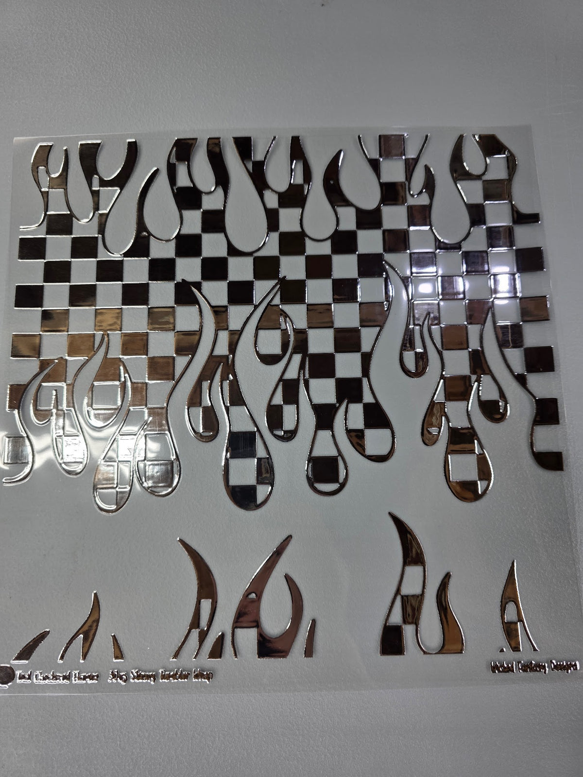 UVDTF Silver Metallic Checkered Flames 11x11"