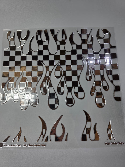 UVDTF Silver Metallic Checkered Flames 11x11"