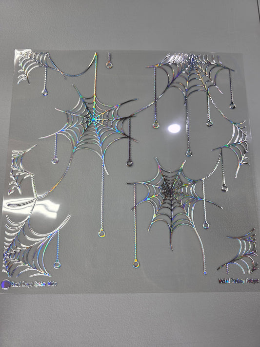 UVDTF Laser Silver Holographic Pearl Draped Spider Webs 11x11"