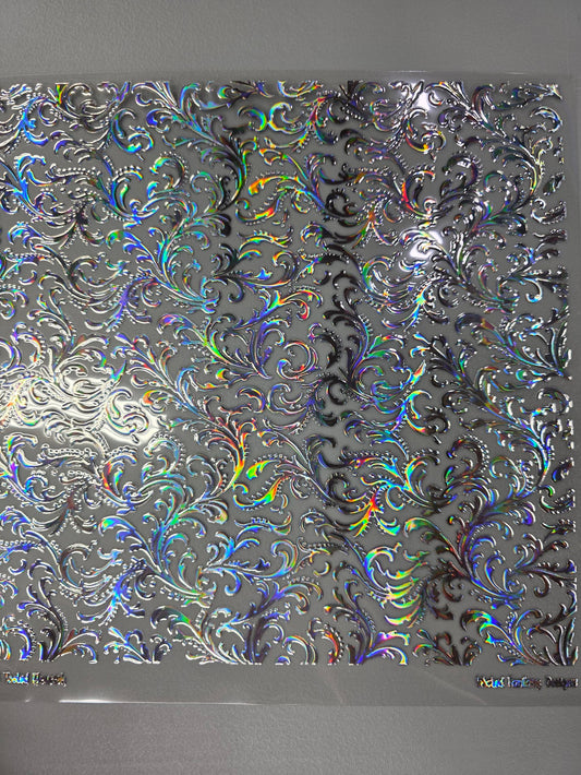 UVDTF Laser Silver Holographic Small Tooled Flourish 11x11"
