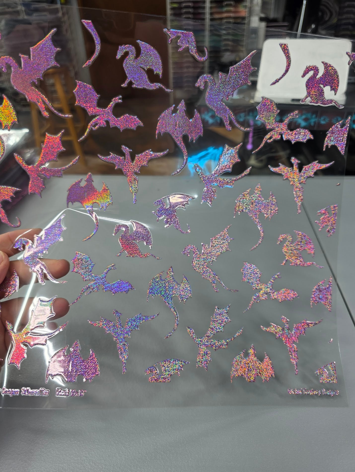 UVDTF Prism Pink Holographic Flying Dragon Silhouettes 11x11"