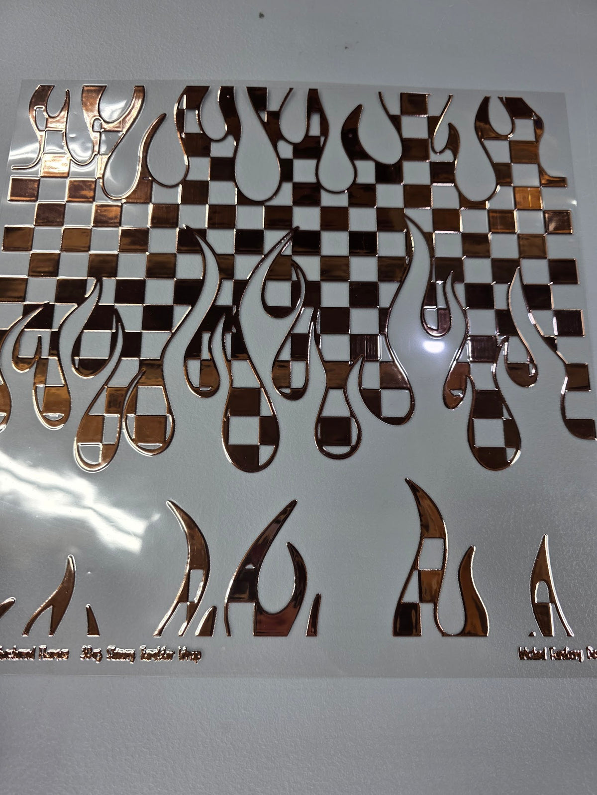 UVDTF Rose Gold Metallic Checkered Flames 11"x11"