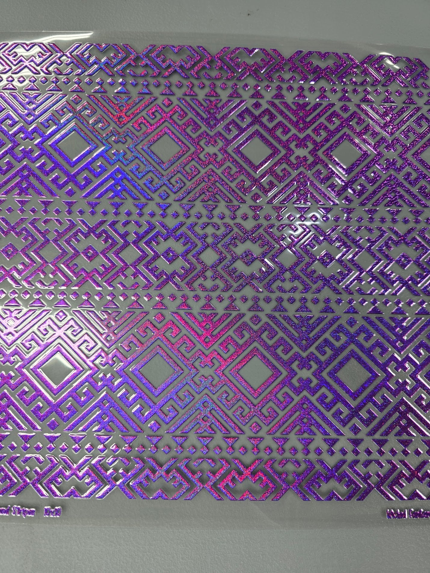UVDTF Prism Purple Holographic Tribal Diamonds and Stripes 11"x11"