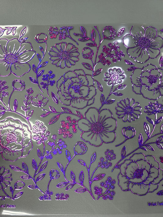 UVDTF Prism Purple Holographic Peonies and Daisies 11"x11"