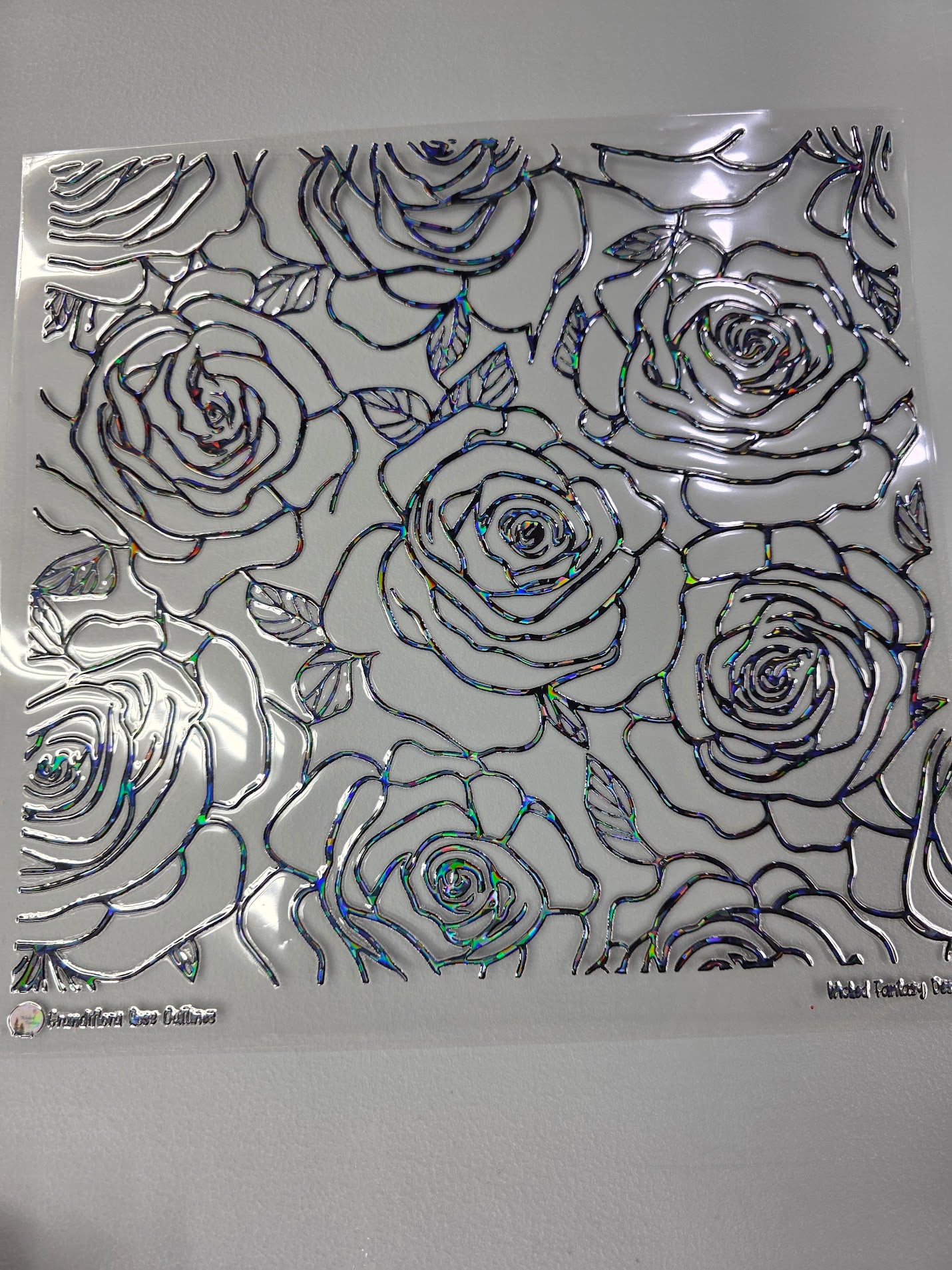 UVDTF Shattered Holographic Black Grandiflora Rose Outlines 11"x11"