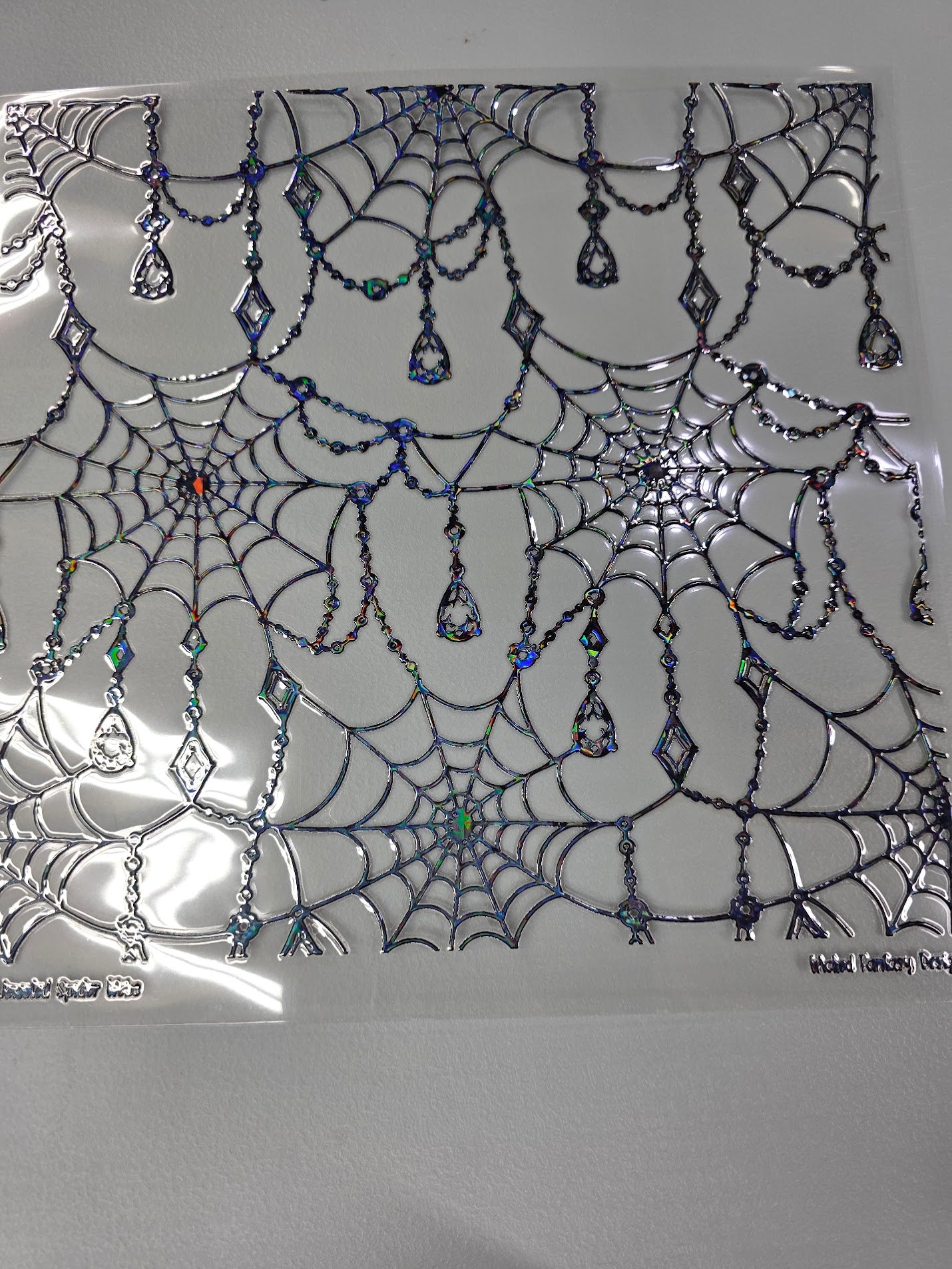 UVDTF Shattered Holographic Black Jeweled Spider Webs 11"x11"