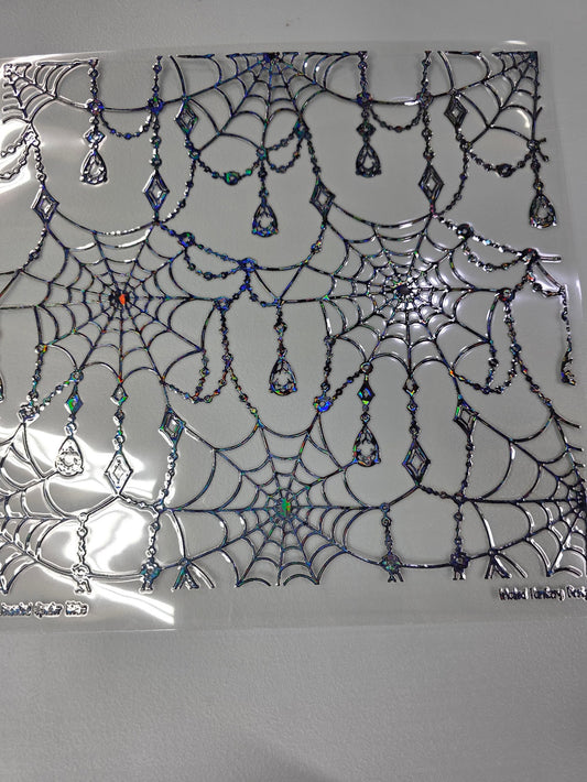 UVDTF Shattered Holographic Black Jeweled Spider Webs 11"x11"