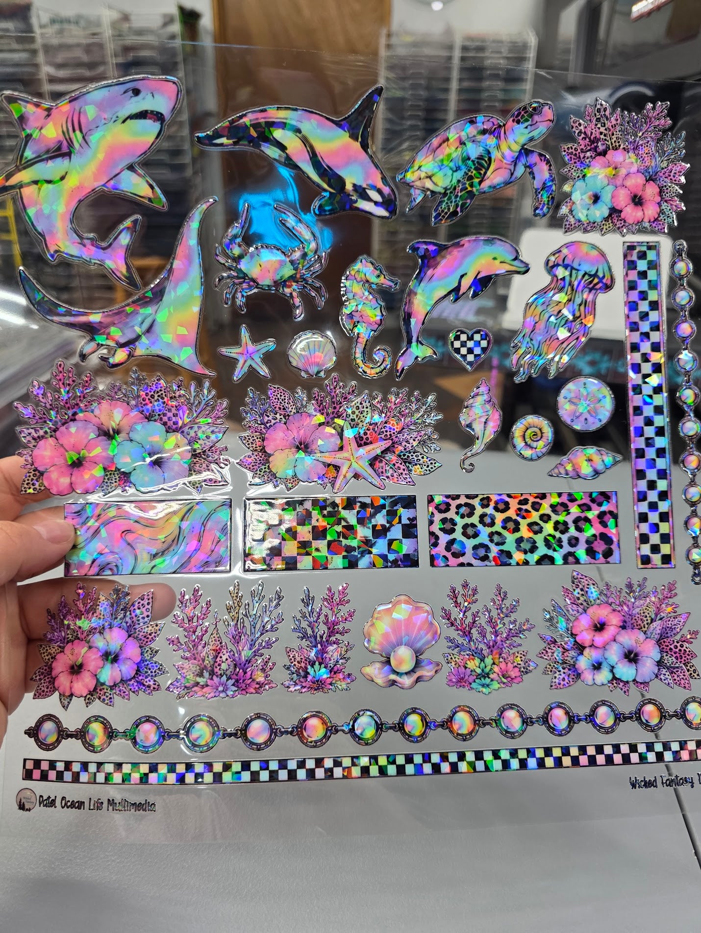 UVDTF Shattered Holographic Pastel Ocean Life 11"x11"