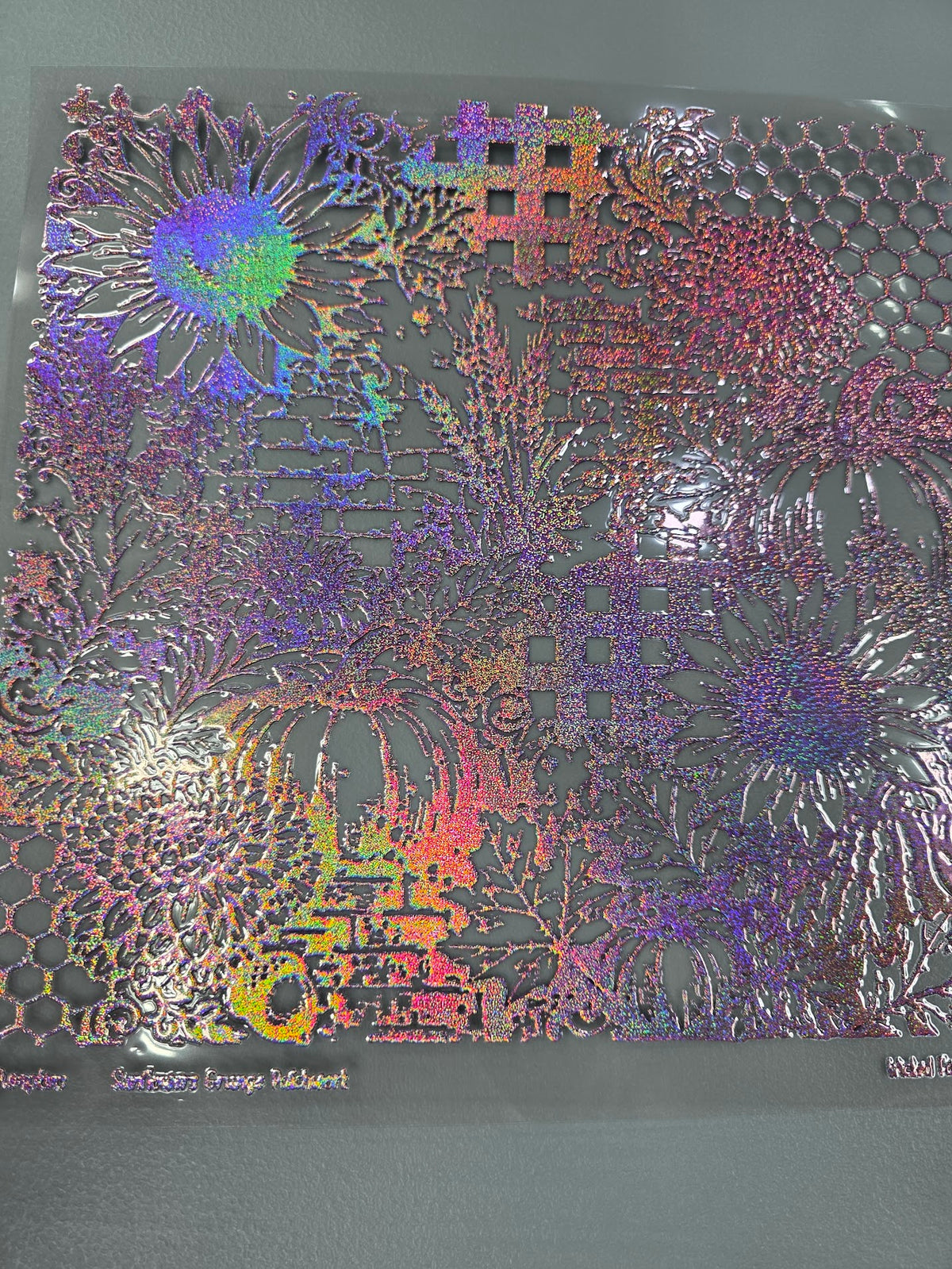 UVDTF Prism Rose Holographic Pumpkins and Sunflowers Grunge Patchwork 11"x11"
