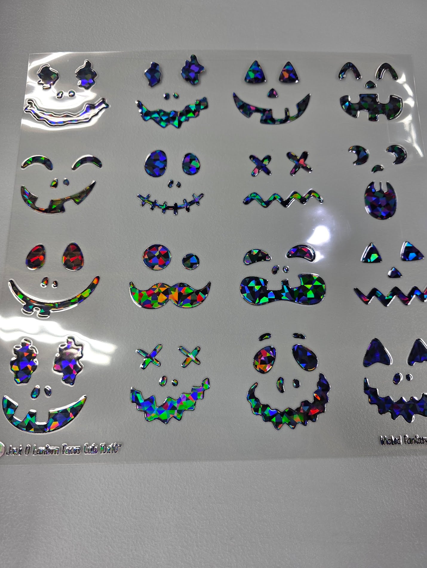 UVDTF Shattered Holographic Black Jack O Lantern Faces Cute 11"x11"