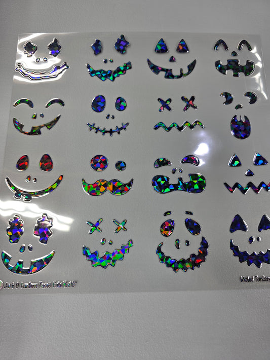 UVDTF Shattered Holographic Black Jack O Lantern Faces Cute 11"x11"